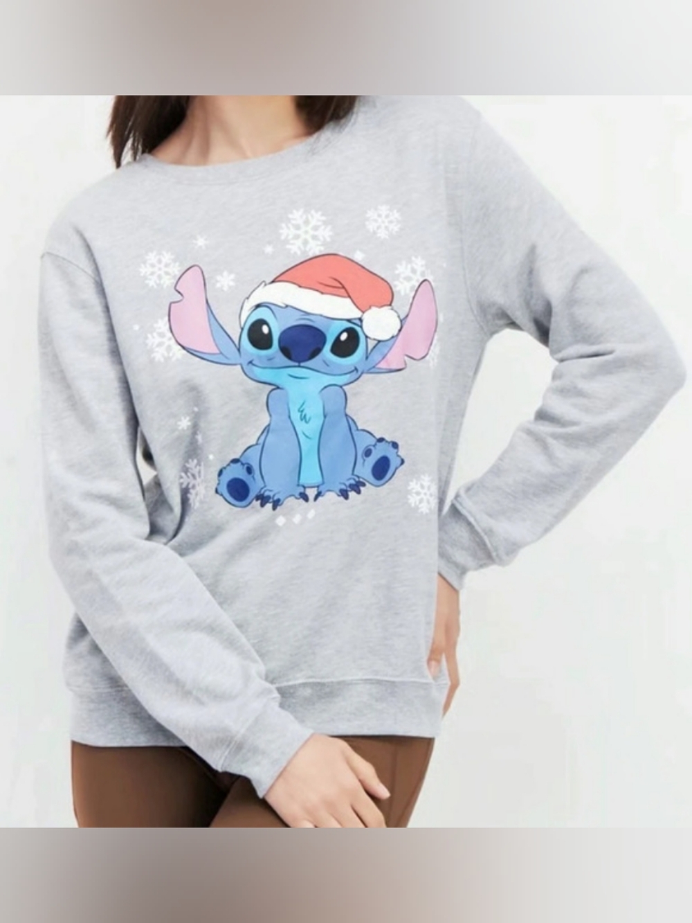 Disney Stitch Christmas Santa Hat Heather Grey Sweatshirt